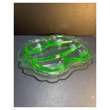 Uranium Green Depression Glass Divided Tray