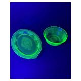 Uranium Glass Plate and Bowl