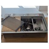 33" x 22" Stainless Steel Single Sink With Faucet, Board, Drain, Grate and More - Double Hole