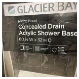 Glacier Bay 60 in. L x 32 in. W Alcove Concealed Drain Shower Pan Base with Right Drain in White