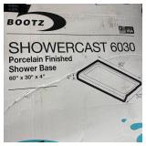 Bootz ShowerCast 60 in. x 30 in. Shower Pan in White Square Chrome Shower Drain Kit Left Drain