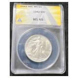 1942 US WALKING LIBERTY HALF DOLLAR ANACS MS65