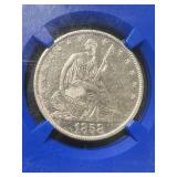 1858-O US SEATED LIBERTY HALF DOLLAR NGC SHIPWRECK EFFECT AU