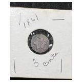 1861 US 3 CENT SILVER