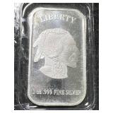 1 TROY OZ .999 FINE SILVER BUFFALO INDIAN BAR