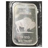 1 TROY OZ .999 FINE SILVER BUFFALO INDIAN BAR