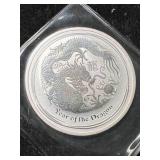 2012 AUSTRALIAN YEAR OF THE DRAGON 1 TROY OZ .999 FINE SILVER