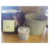Bean Pot, Small Crock -asis and Covered Cheese Crock