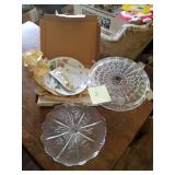 2- Glass Cake Plates and 2 Tier Tray