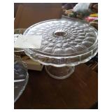 2- Glass Cake Plates and 2 Tier Tray
