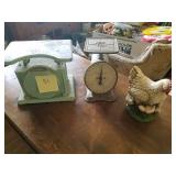 2- Vintage Scales and Ceramic Chicken