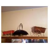 Retro Wall Shelf, 2 Vintage Platers and Basket