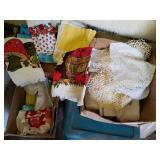 Retro Towels, Needlework and Box of Rugs