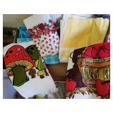 Retro Towels, Needlework and Box of Rugs