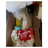 Retro Towels, Needlework and Box of Rugs