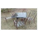 Square Glass Top Metal Patio Set. Table with 5 Chairs