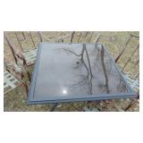 Square Glass Top Metal Patio Set. Table with 5 Chairs