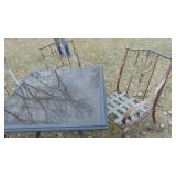Square Glass Top Metal Patio Set. Table with 5 Chairs