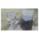 Wood Bench and Chair with Metal Fire Pit