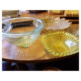 5 pieces of Vintage Glassware, Green Depression Glass Bowl-Should Glow