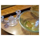 5 pieces of Vintage Glassware, Green Depression Glass Bowl-Should Glow