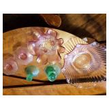 6 Pieces of Vintage Colored Glassware, Pink and Green Depression