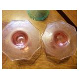 6 Pieces of Vintage Colored Glassware, Pink and Green Depression