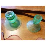 6 Pieces of Vintage Colored Glassware, Pink and Green Depression