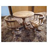 Wooden Doll Table & (2) Rolling Swivel Chairs