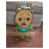 Small Rustic Wood Bear - "Welcome Friends"
