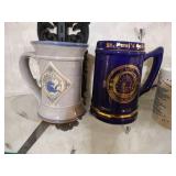 Collectible Items on 3 Glass Shelves - Twins, Ship in Bottle, Etc