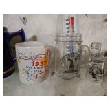 Collectible Items on 3 Glass Shelves - Twins, Ship in Bottle, Etc