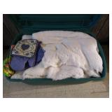 Tote of Blankets & Cloth Items