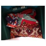Tote of Blankets & Cloth Items