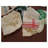 Box of Vintage Cloth Items - Towels, Doilies, Etc