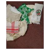 Box of Vintage Cloth Items - Towels, Doilies, Etc