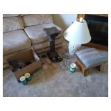Large Misc Lot - Lamp, Pillar, Footstool, Glasses