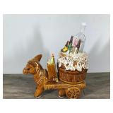 Vintage Decorative Brown Glazed Stoneware Donkey Carrying Refreshments Figurine