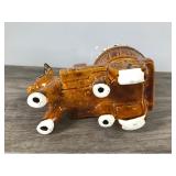 Vintage Decorative Brown Glazed Stoneware Donkey Carrying Refreshments Figurine