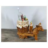 Vintage Decorative Brown Glazed Stoneware Donkey Carrying Refreshments Figurine