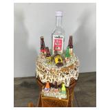 Vintage Decorative Brown Glazed Stoneware Donkey Carrying Refreshments Figurine