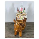 Vintage Decorative Brown Glazed Stoneware Donkey Carrying Refreshments Figurine
