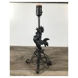 Vtg Cast Iron Base Rooster Lamp Country Farmhouse Black Metal Chicken