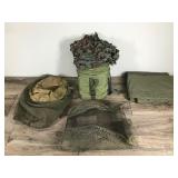 Lot of Military Items - Camouflage Netting - Insect Helmet Covers and Large Tarp