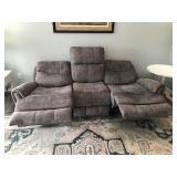 Micro Fiber Grey Dual Reclining Couch - Electric - Smoke Free House