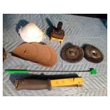 2) 100ft tape measurers, staple hammer, 2 steel brush drill discs, sand paper discs, dust masks and more