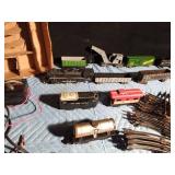 Vintage metal train set with Marx crane and 10 trains