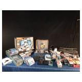 Cassettes, vintage cassette players, CDs, and cassette case