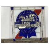 Vintage Pabst Blue Ribbon Beer Sign - Metal Framed with Stained Glass