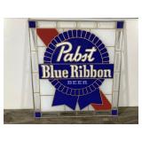 Vintage Pabst Blue Ribbon Beer Sign - Metal Framed with Stained Glass